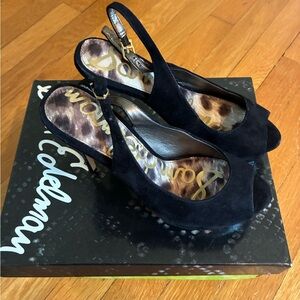 Sam Edelman Black Peep-Toe Slingback Heels